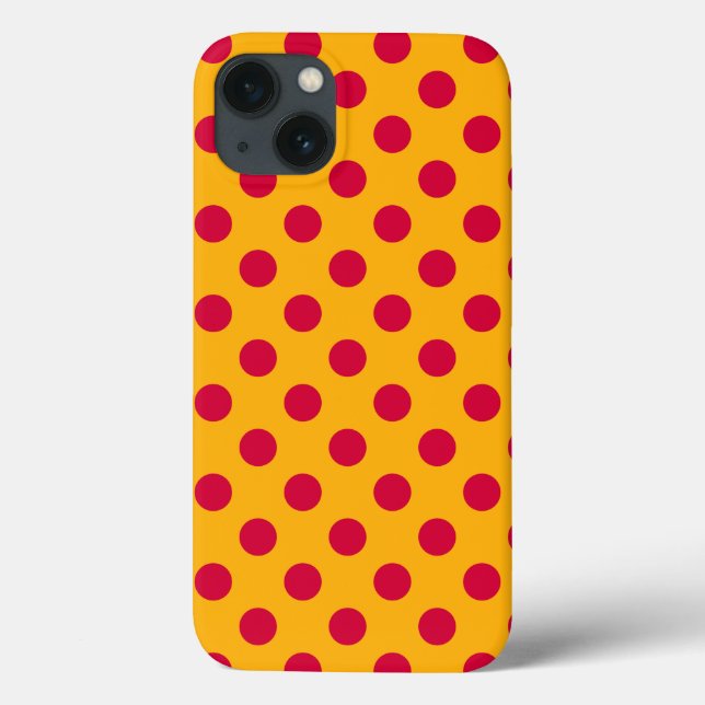 Rote Polka Punkte auf gelben Fall von Case-Mate iP iPhone Hülle (Rückseite)