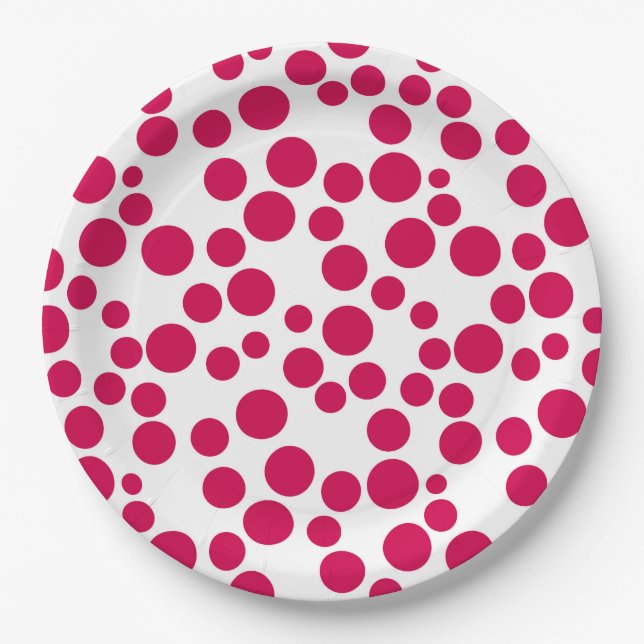 Rote Polka Punkte auf weißem Hintergrund Pappteller (Vorderseite)