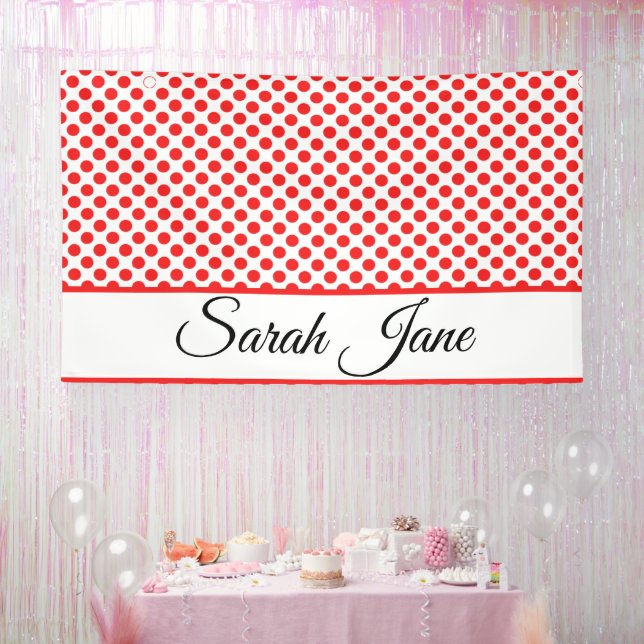 Rote Polka-Punkte | Personalisierter Name Banner (Party)