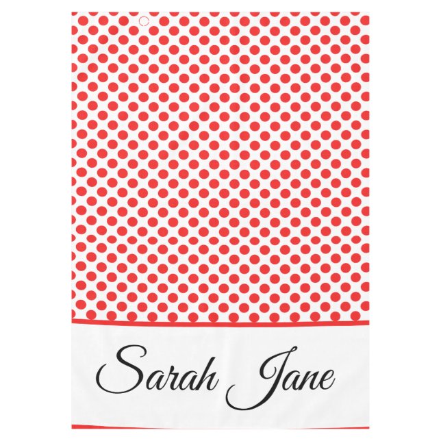 Rote Polka-Punkte | Personalisierter Name Tischdecke (Vorderseite)