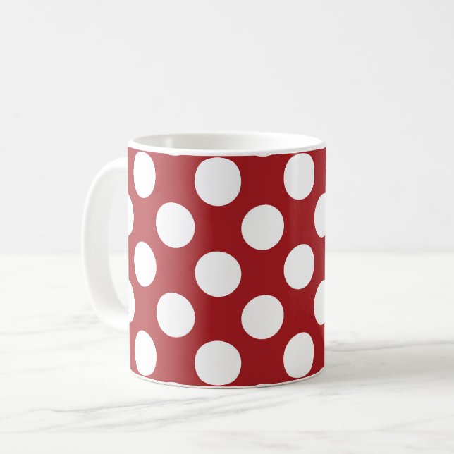Rote Polka-Punkte, Polka-Dottern-Muster, Punkte, g Kaffeetasse (Vorderseite Links)