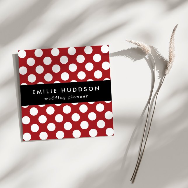 Rote Polka-Punkte, Polka-Dottern-Muster, Punkte, g Quadratische Visitenkarte (Von Creator hochgeladen)