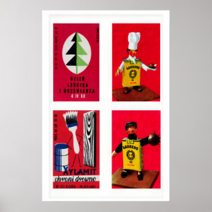 Rote polnische Streichholzschachtel-Etiketten-Rast Poster