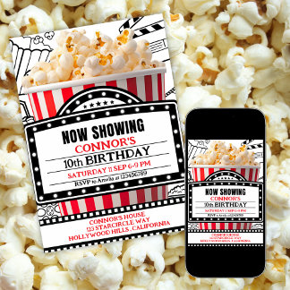 Rote Popcorn-Kinoabend-Party-Einladung Einladung