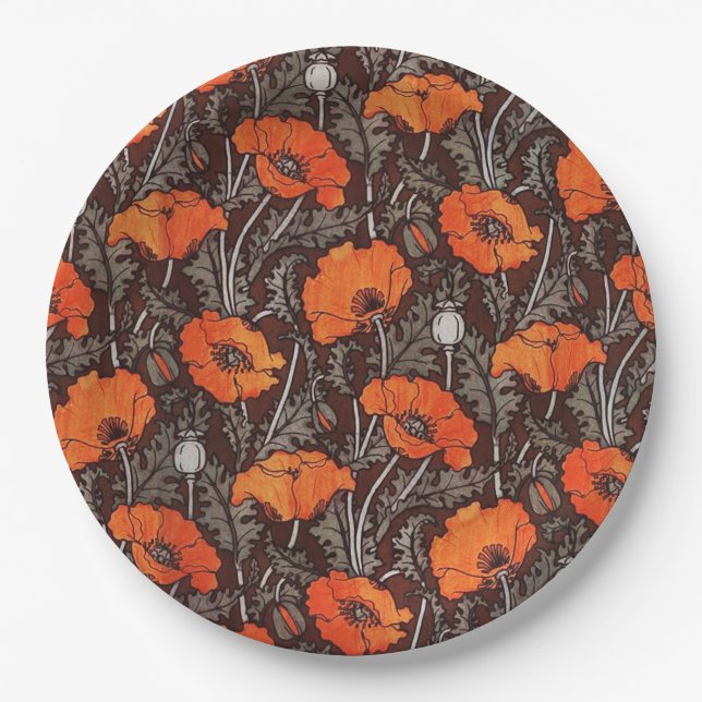 ROTE POPPIEN IN SCHWARZ-WEISSEM Mohnfeld Pappteller (Vorderseite)