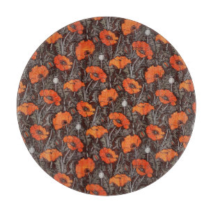 ROTE POPPIEN IN SCHWARZ-WEISSEM Mohnfeld Schneidebrett