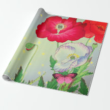 ROTE POPPIEN MIT GELBEN STARS Wrapping Paper