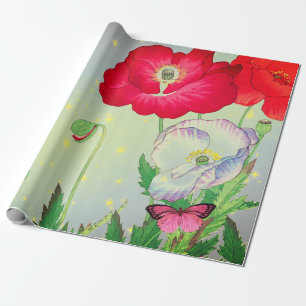 ROTE POPPIEN MIT GELBEN STARS Wrapping Paper Geschenkpapier