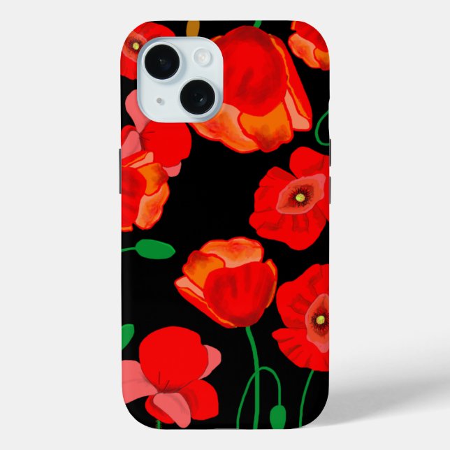 Rote Poppies auf der schwarzen Hintergrunddarstell Case-Mate iPhone Hülle (Rückseite)