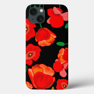 Rote Poppies auf der schwarzen Hintergrunddarstell Case-Mate iPhone Hülle
