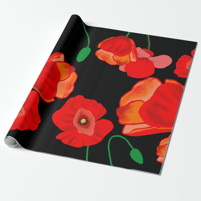 Rote Poppies auf der schwarzen Hintergrunddarstell Geschenkpapier (Ungerollt)