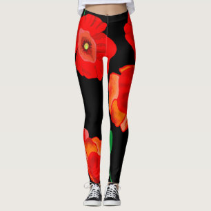 Rote Poppies auf der schwarzen Hintergrunddarstell Leggings