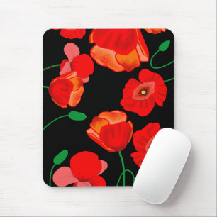 Rote Poppies auf der schwarzen Hintergrunddarstell Mousepad