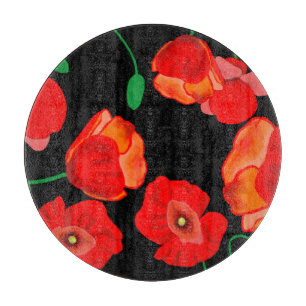Rote Poppies auf der schwarzen Hintergrunddarstell Schneidebrett
