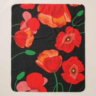 Rote Poppies auf der schwarzen Hintergrunddarstell Sherpadecke