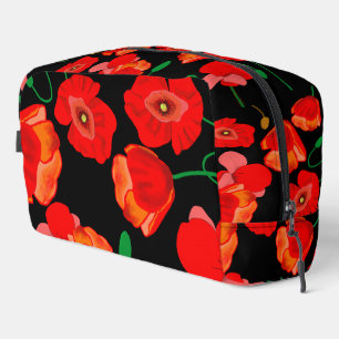 Rote Poppies auf der schwarzen Hintergrunddarstell Waschbeutel
