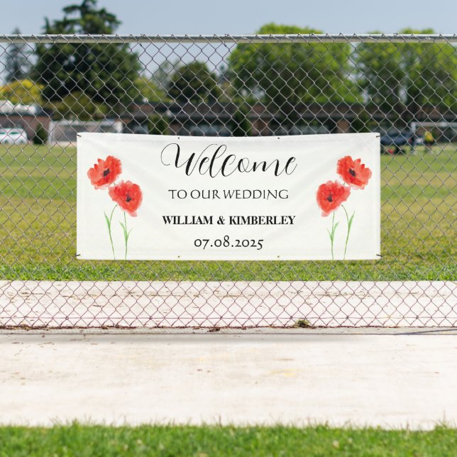 Rote Poppies Blumengebirge Blume Rustikale Elegant Banner (Insitu)