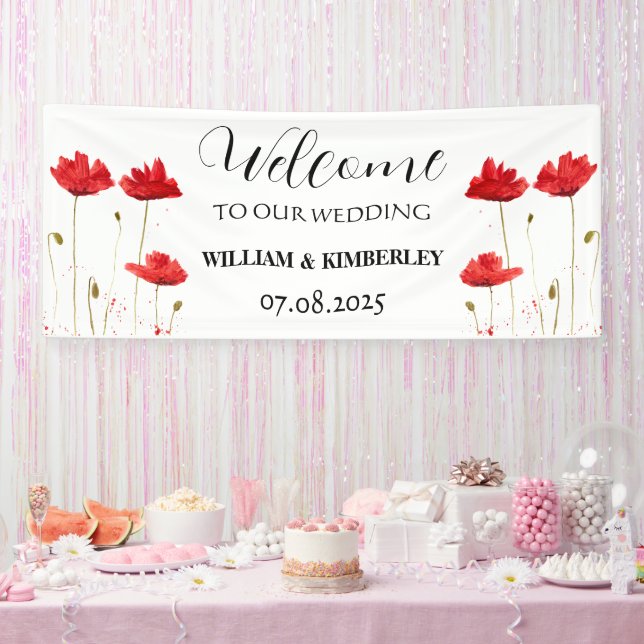 Rote Poppies Blumengebirge Blume Rustikale Elegant Banner (Party)