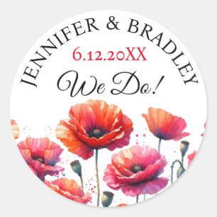 Rote Poppies Blumenhochzeit Runder Aufkleber