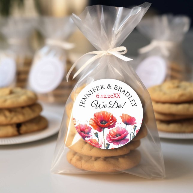 Rote Poppies Blumenhochzeit Runder Aufkleber (Von Creator hochgeladen)