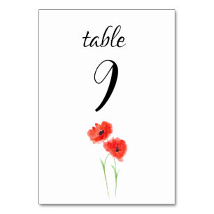 Rote Poppies Blumenmohn-Blume Hochzeit Tischnummer
