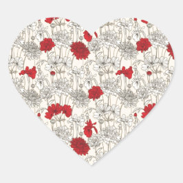 Rote Poppies floral Herz-Aufkleber
