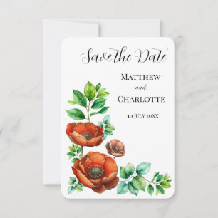 Rote Poppies im Vintagen Stil mit Sublime Watercol Save The Date