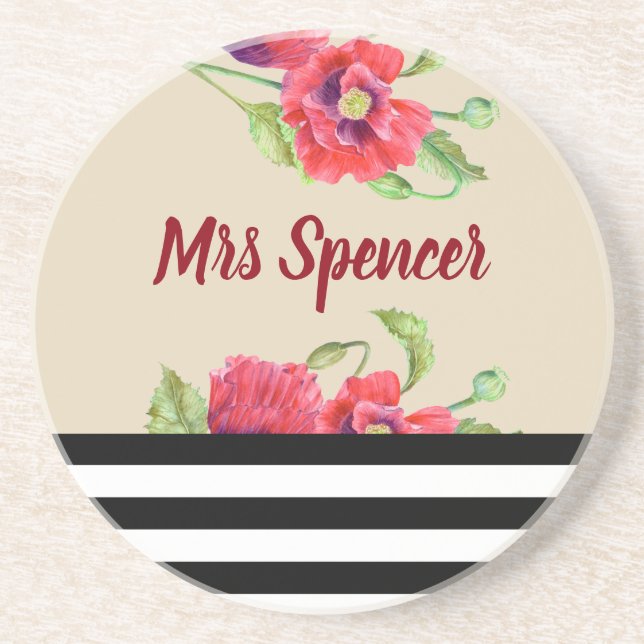 Rote Poppies mit Wasserfarbe Kunst Getränkeuntersetzer (Vorne)