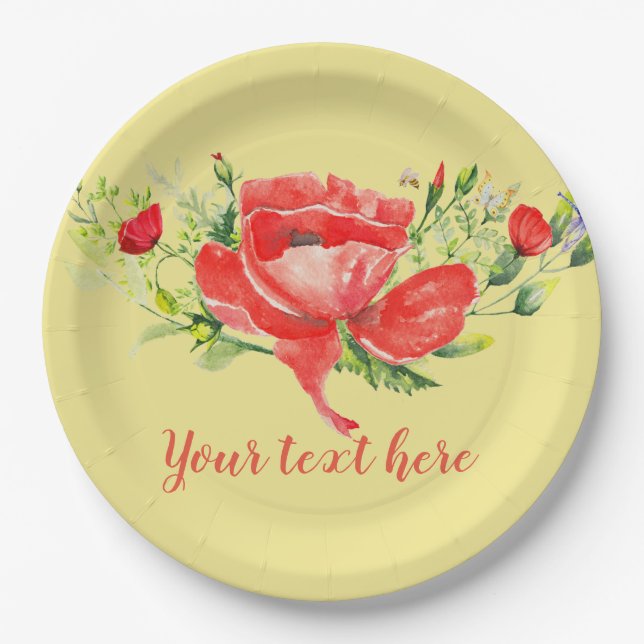 Rote Poppies Personalisiert Pappteller (Vorderseite)