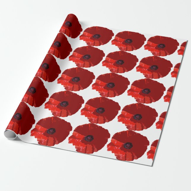 ROTE POPPIES POPPY FLORAL WRAPPING PAPIER GESCHENKPAPIER (Ungerollt)