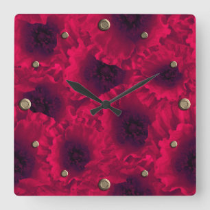 Rote Poppione Quadratische Wanduhr