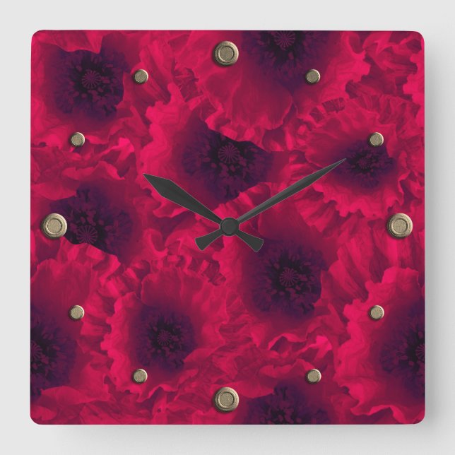 Rote Poppione Quadratische Wanduhr (Vorderseite)