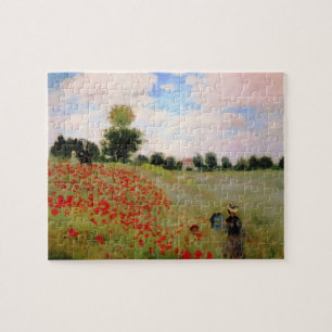 Rote Popupfel von Monet - Mohnfeldparasol-Frau Puzzle