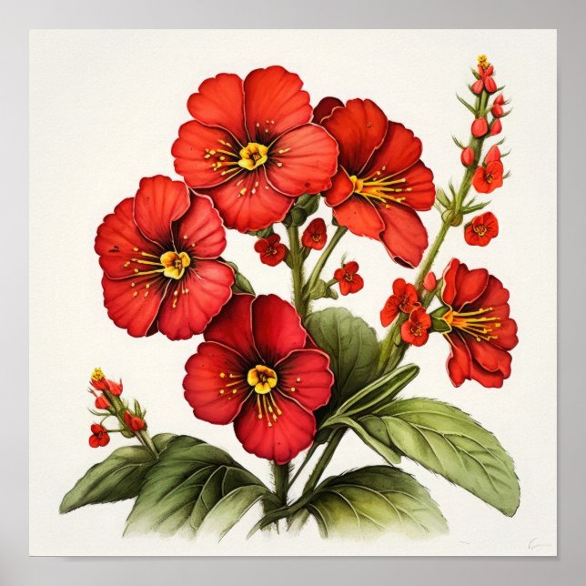 Rote Primrose Blume Art Print Poster (Vorne)