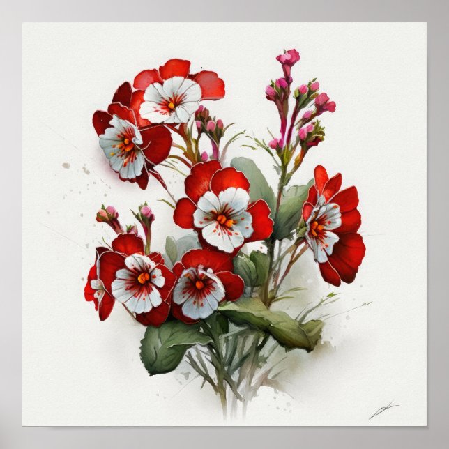 Rote Primrose Blume Art Print Poster (Vorne)
