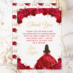 Rote Prinzessin Florale Quinceañera Dankeskarte