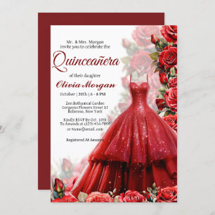 Rote Prinzessin Kleid Quinceanera Einladung