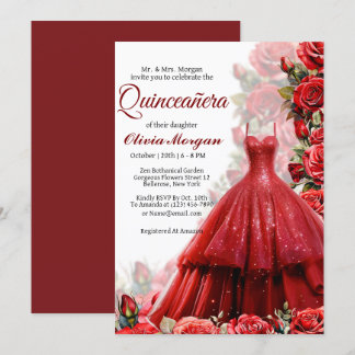 Rote Prinzessin Kleid Quinceanera Einladung