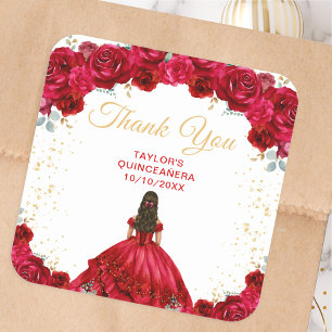 Rote Prinzessin Quinceañera Dankeschön Quadratischer Aufkleber