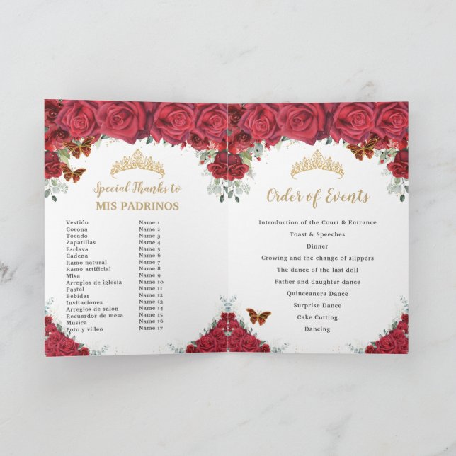 Rote Prinzessin Quinceañera Orden der Ereignisse Programm (Innenseite)