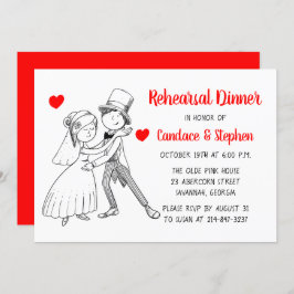 Rote Probe Abendessen Cartoon Brautgroom Hochzeit Einladung