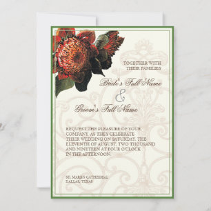 Rote Protea Kolibris - Florale Hochzeit Einladung