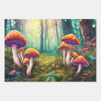 Rote psychedelische Pilze im Wald Geschenkpapier Set