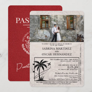 Rote Puerta Vallarta Passport Hochzeit Einladung