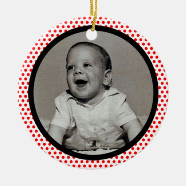 Rote Punkte Schwarzer Foto Rahmen Keramikornament (Vorne)
