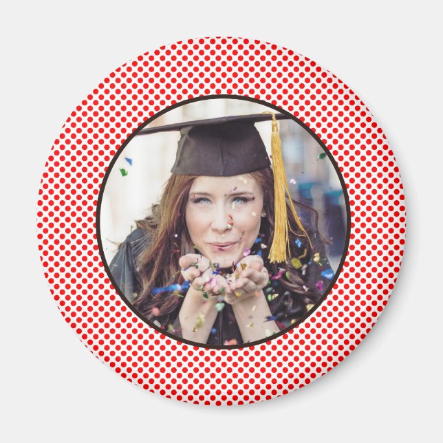 Rote Punkte Schwarzer Foto Rahmen Magnet (Vorne)