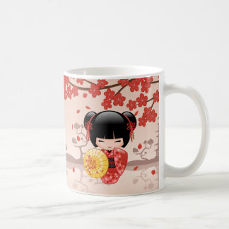 Rote Puppe Kirschblütes Kokeshi - japanische Tasse