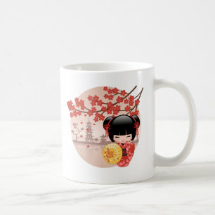 Rote Puppe Kirschblütes Kokeshi - japanische Tasse