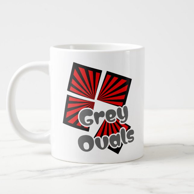 Rote Quadrate mit dem Text "Beams and Gray Ovals" Jumbo-Tasse (Links)