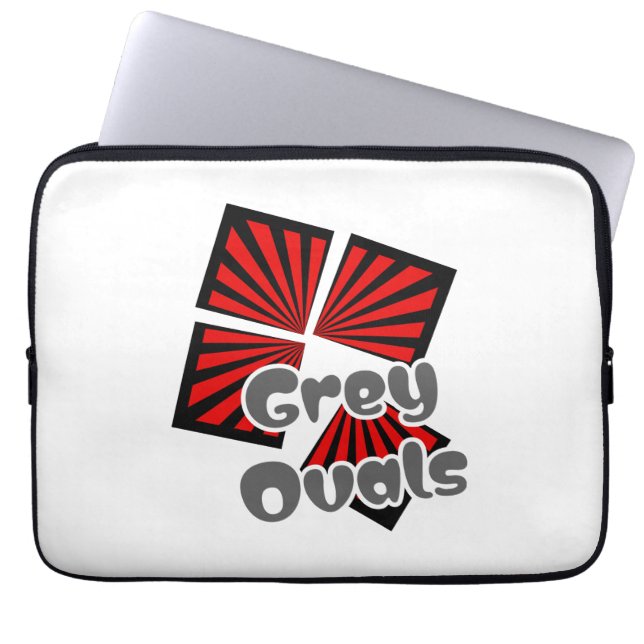 Rote Quadrate mit dem Text "Beams and Gray Ovals" Laptopschutzhülle (Vorderseite)